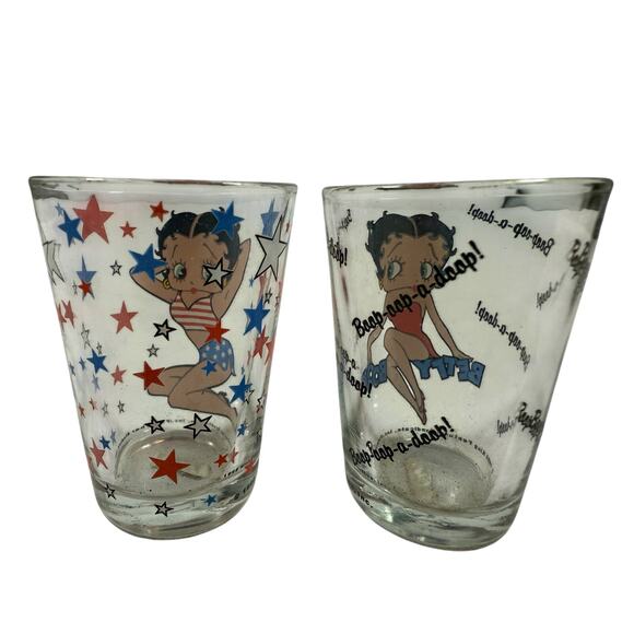 Vintage 90s Betty Boop Shot Glass Set Red White Blue Stars Boop-oop-a-doop - Picture 3 of 3
